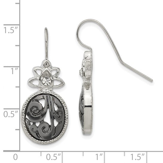 1928  Filigree Clear Crystal Dangle Earrings