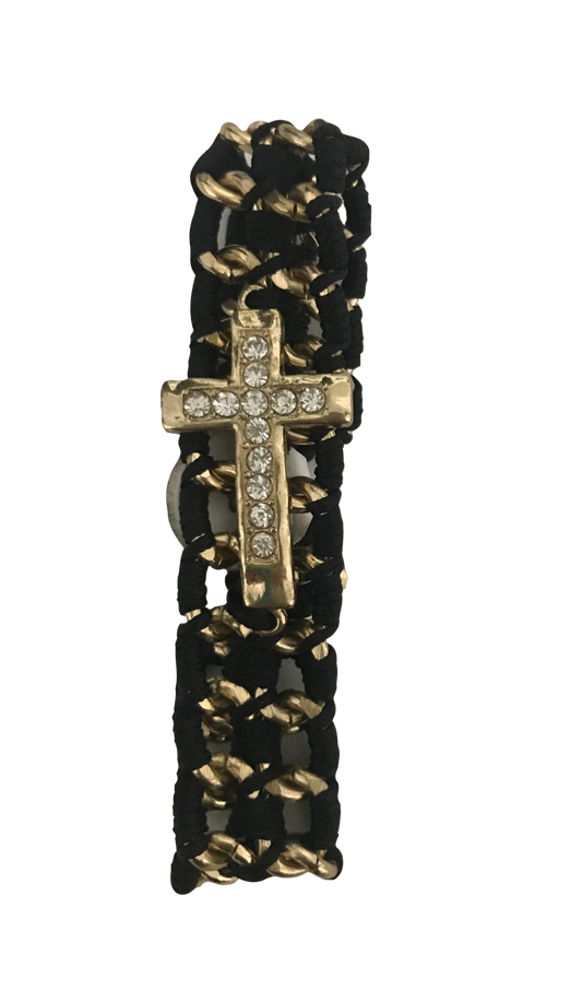 Fashion Black and Gold Cross Bracelet