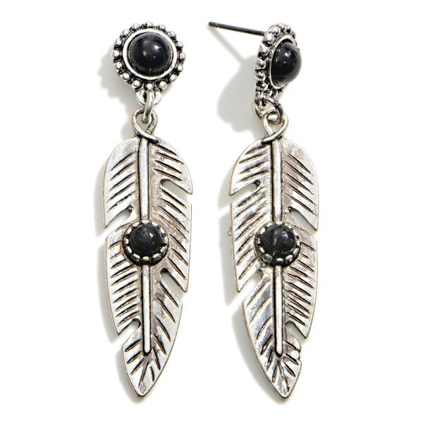 Silver Feather Drop Earrings