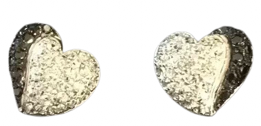 Sterling Silver Black & White CZ Heart Earrings