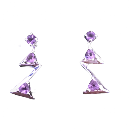 Genuine Amethyst Sterling Silver Zigzag Earrings