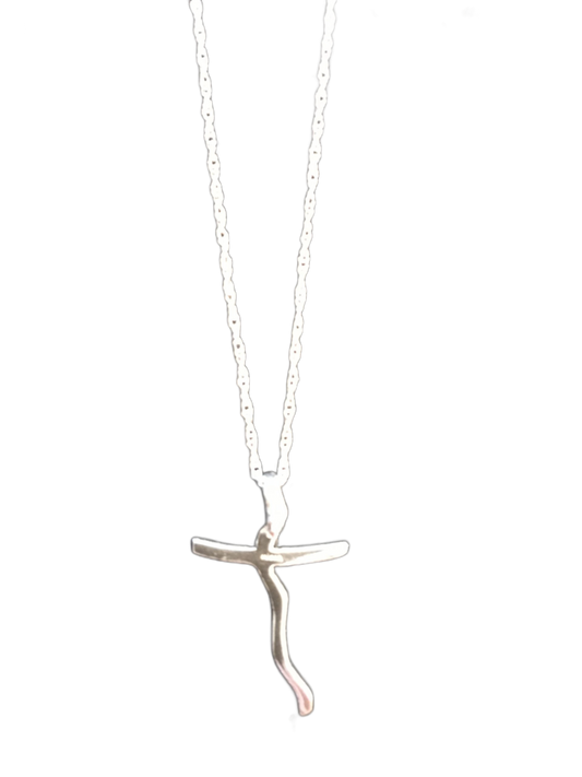 Sterling Silver Wavy Cross Necklace 20"