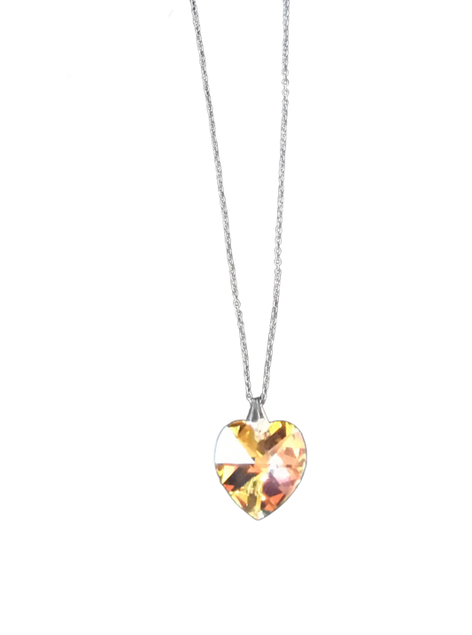 .925 Sterling Silver 16" Swarovski Crystal Heart Necklace