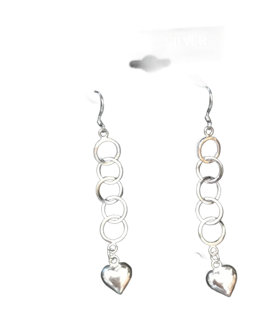 Sterling Silver  Heart with Rings Earrings