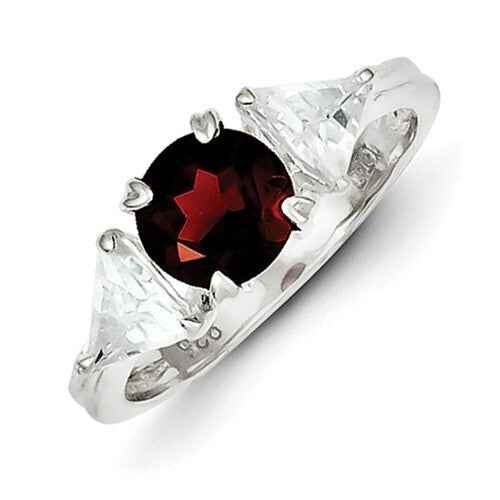 Sterling Silver Genuine Garnet & CZ Ring Size 6