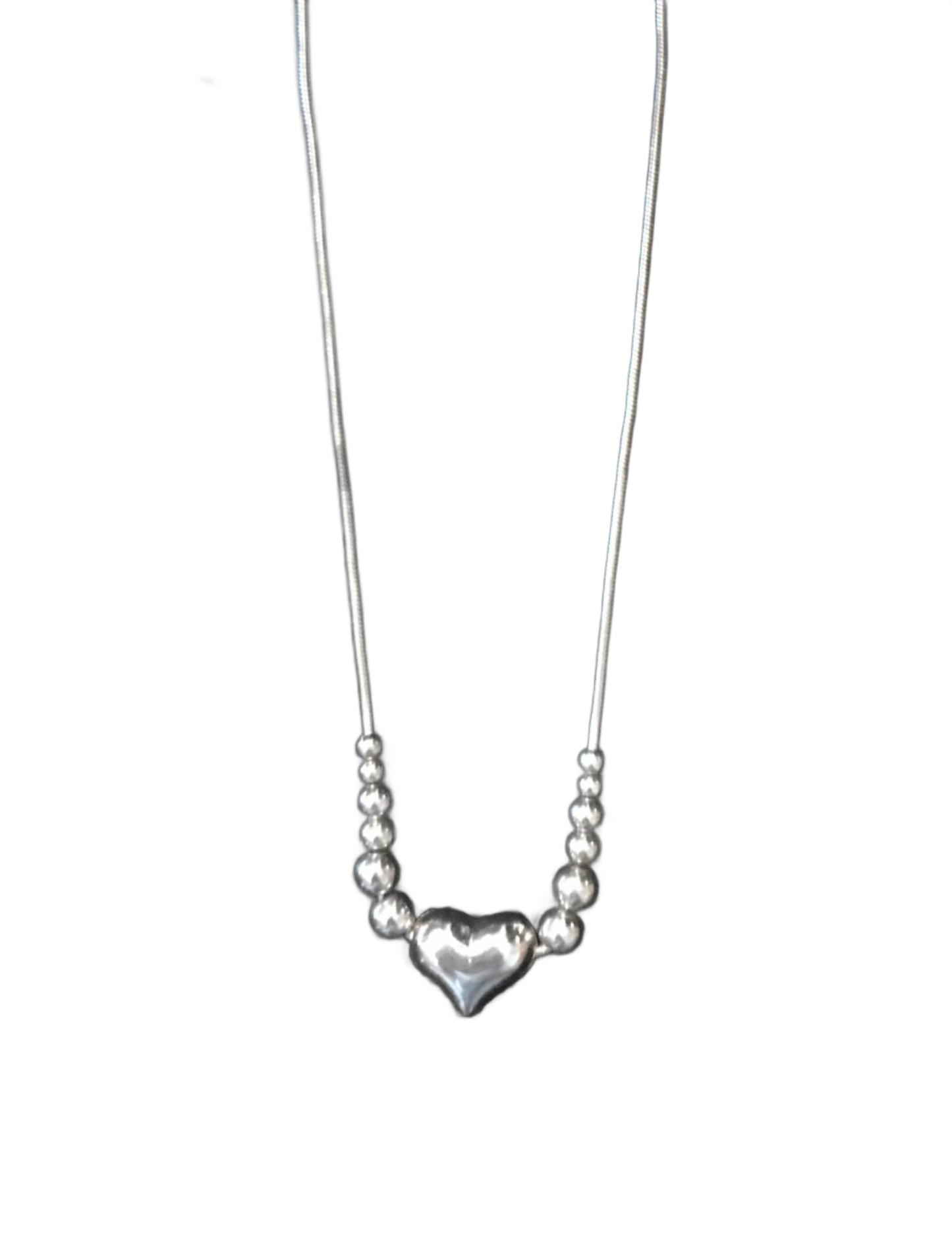 Sterling Silver Heart with Graduating Beads Necklace