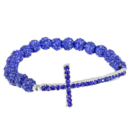 Blue Rhinestone Cross Stretch Bracelet