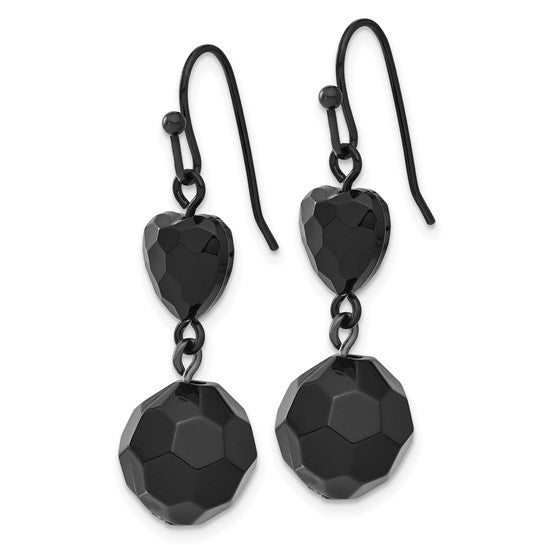 1928 Jewelry Black Acrylic Heart and Ball Bead Dangle Earrings