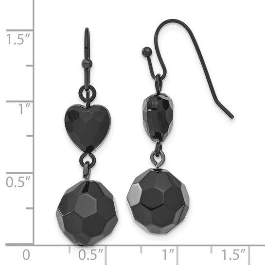 1928 Jewelry Black Acrylic Heart and Ball Bead Dangle Earrings