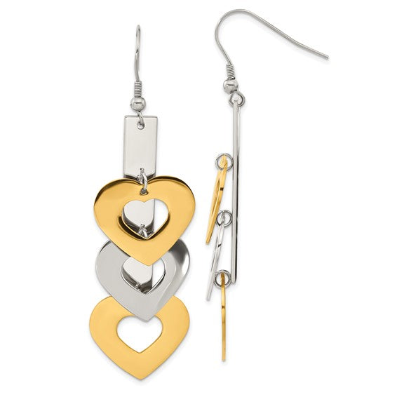 Stainless Steel Yellow IP-plated Hearts Dangle Earrings