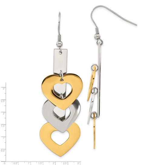 Stainless Steel Yellow IP-plated Hearts Dangle Earrings
