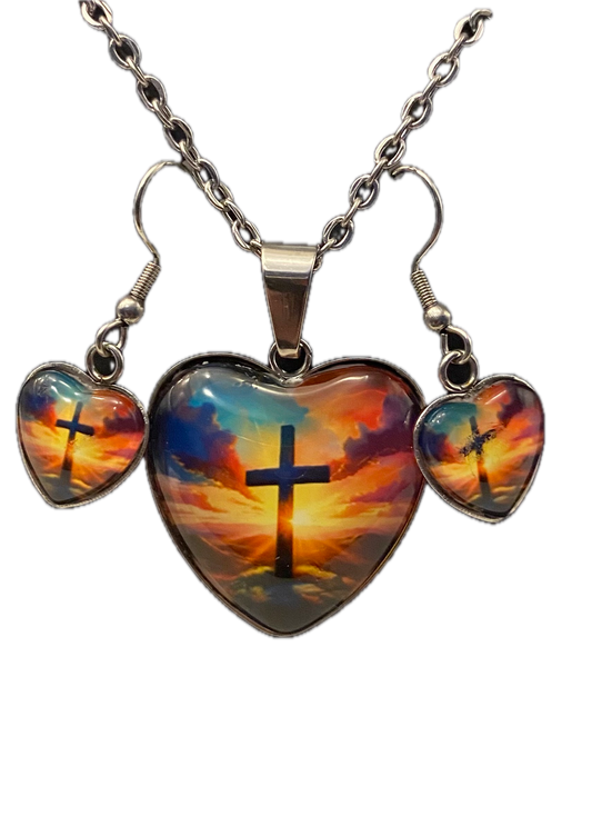 Sunset with Cross Heart Jewelry Set