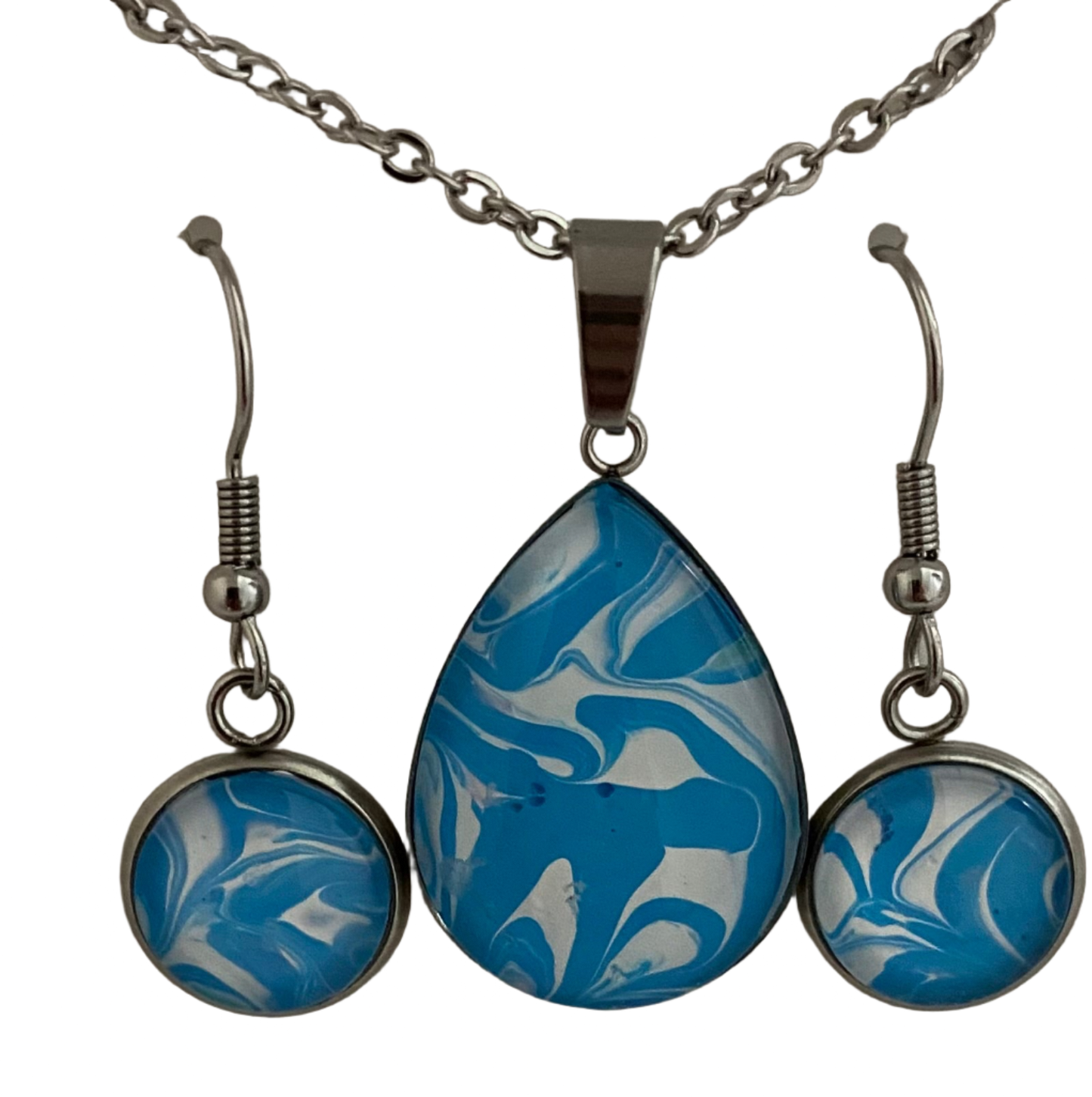 Blue and White Fluid Art Jewelry Set