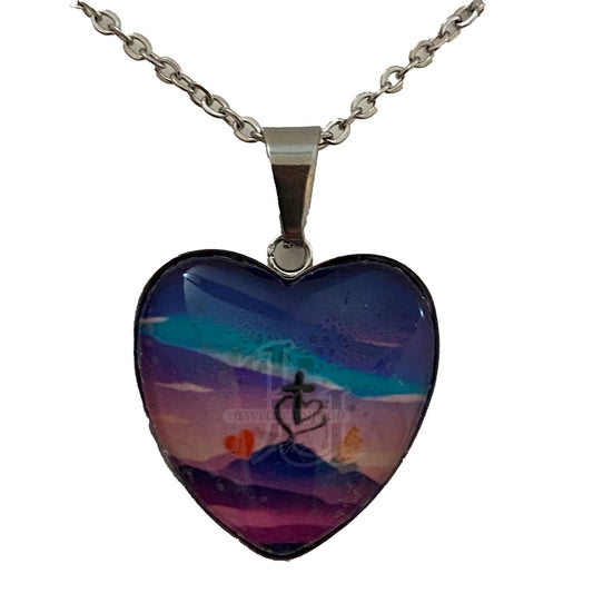 Mountains Heart Necklace with Heart and Praying Hands