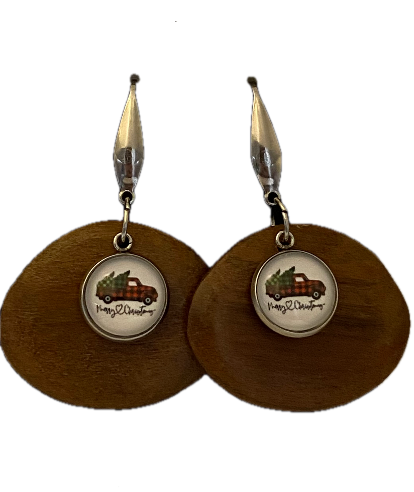 Wooden Christmas Earrings with Silver Accents