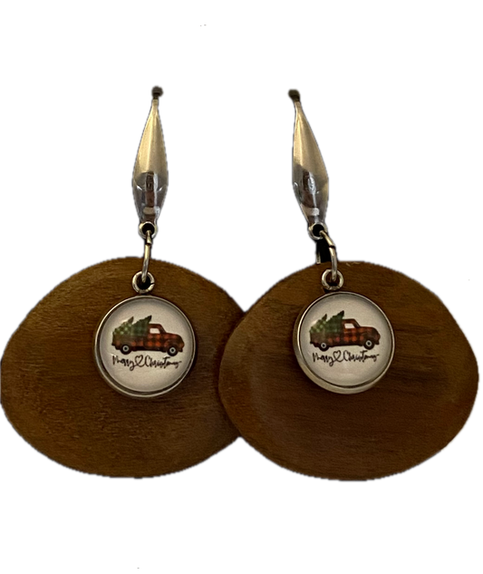 Wooden Christmas Earrings with Silver Accents