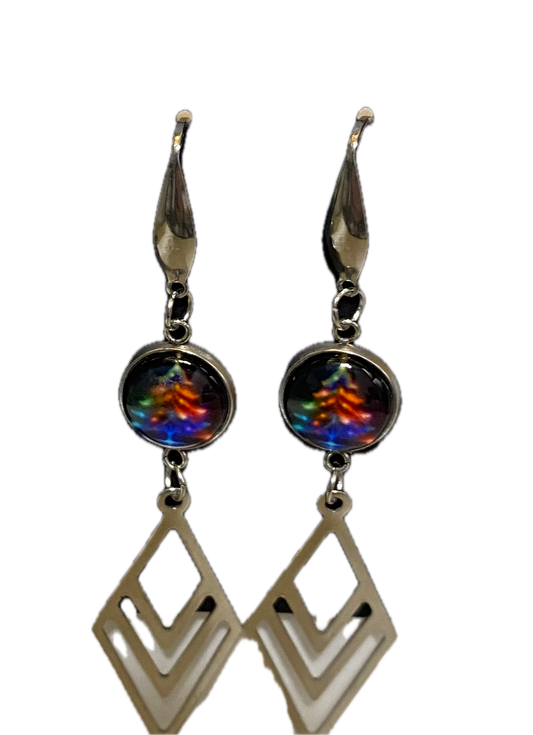 Stainless Steel Long Dangle Earrings with Christmas Tree