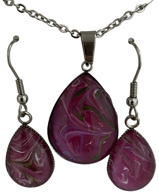Mauves, Pinks and Green Fluid Art Set