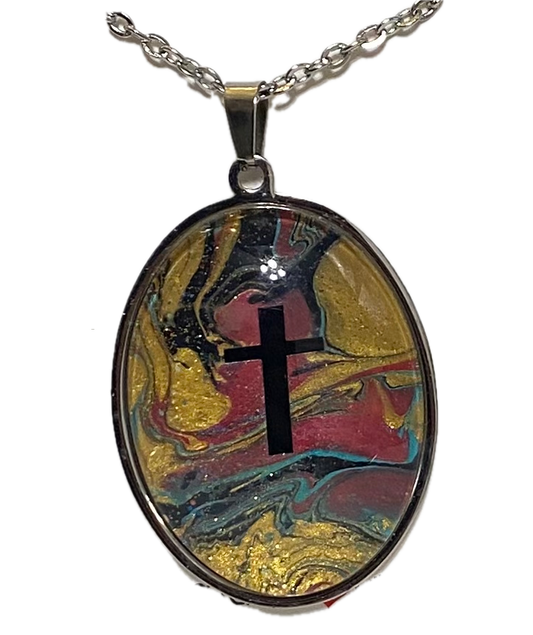 Multi-Colored Cross Artisan Large Oval Necklace