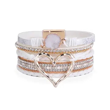 Multi-Layer Heart Magnetic White Bracelet