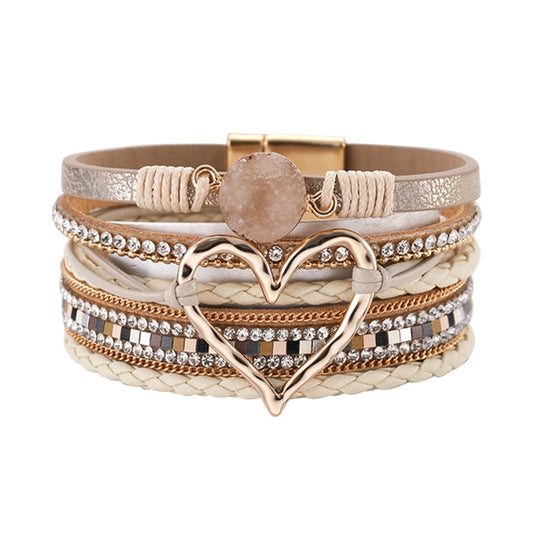 Multi-Layer Heart Magnetic Beige Bracelet