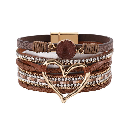 Multi-Layer Heart Magnetic Brown Bracelet