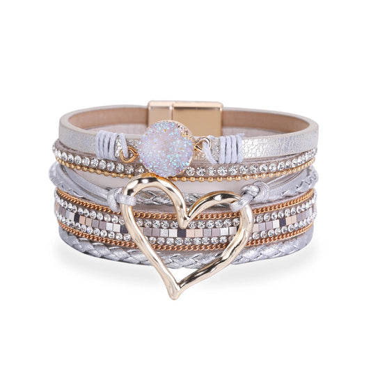 Multi-Layer Heart Magnetic Silver Bracelet