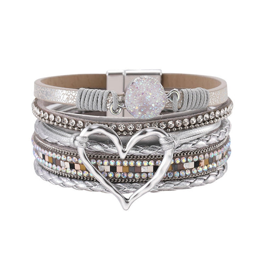 Multi-Layer Silver Heart Magnetic Bracelet