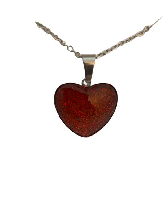Pink Glitter Valentine Handmade Heart Necklace