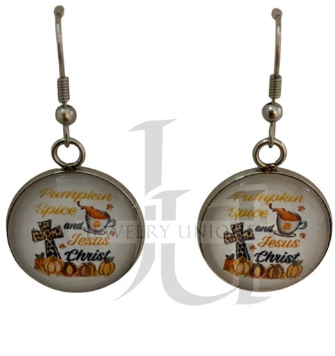 Handmade Pumpkin Spice and Jesus Christ Dangle Earrings