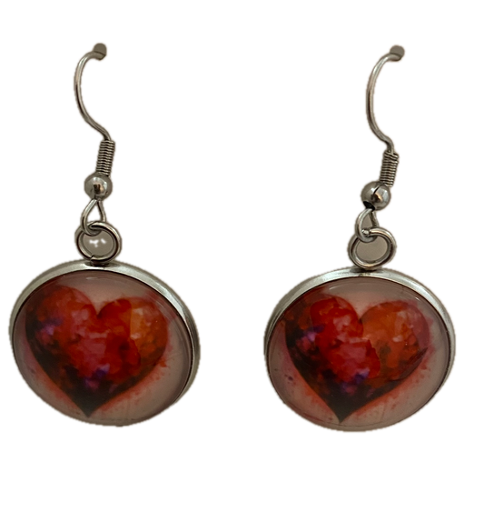 Handmade Red Valentine Hearts Dangle Earrings