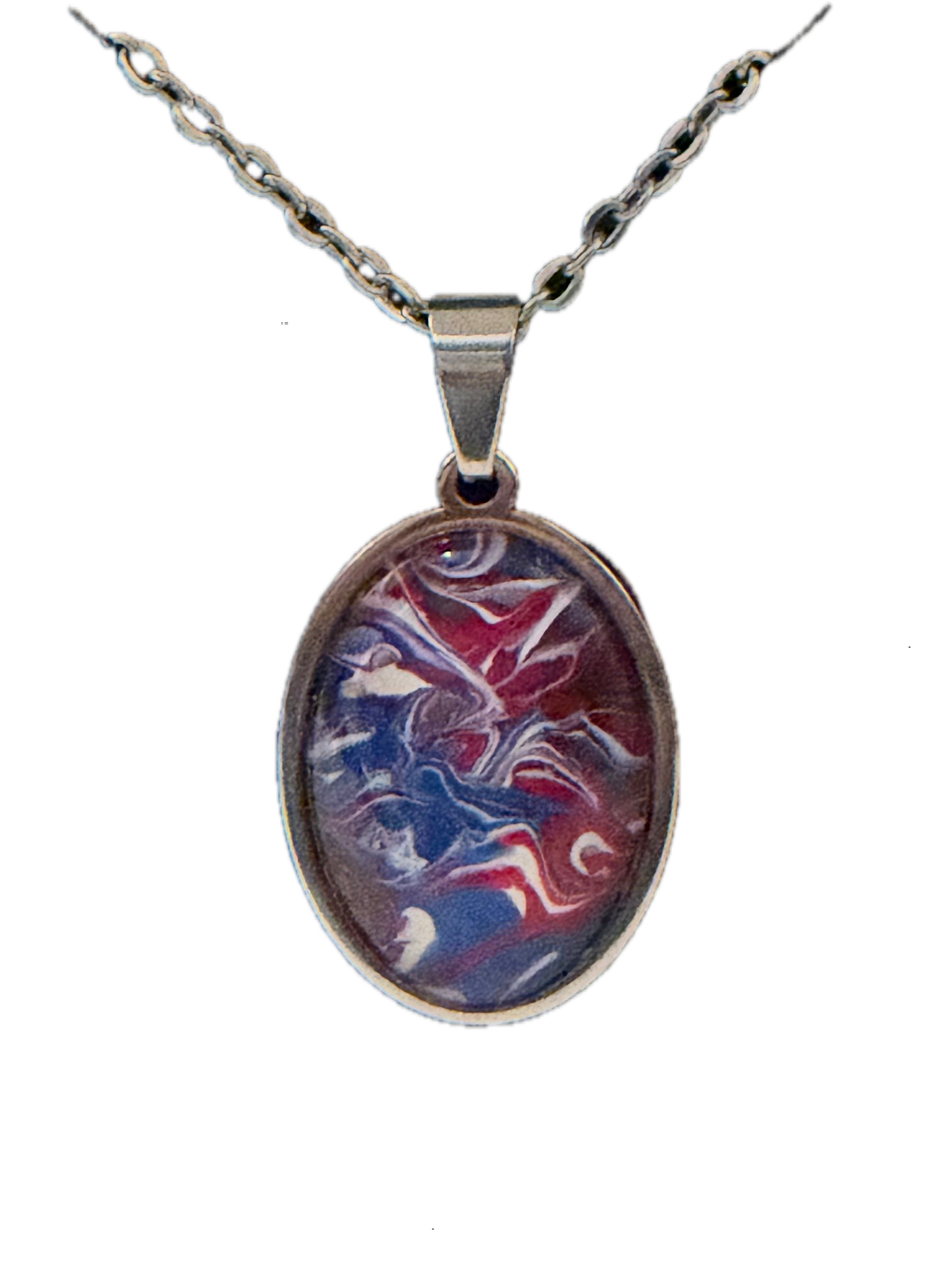 Red White and Blue Art Oval Necklace