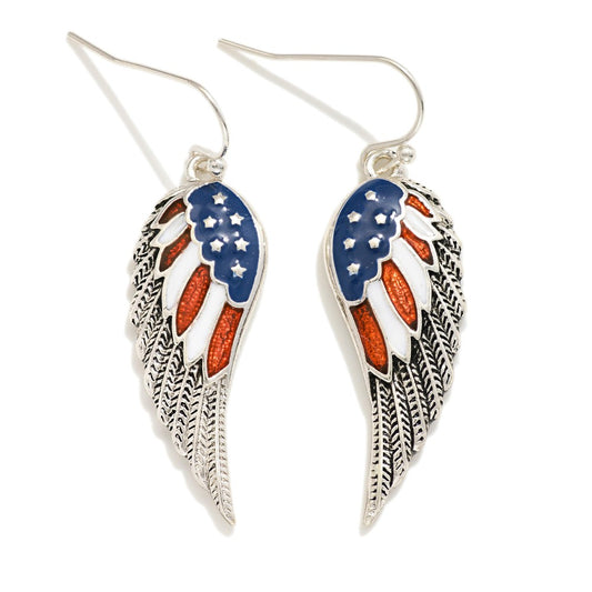 Red White and Blue Eagle Wing Dangle Earrings
