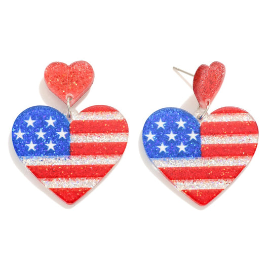 Red White and Blue Heart Post Dangle Earrings