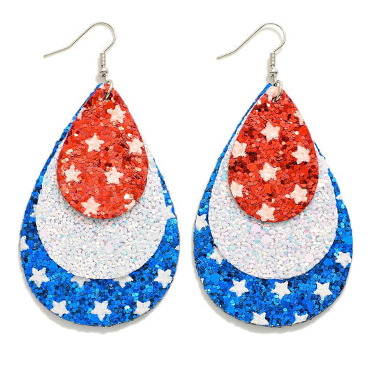Red White and Blue Layered Teardrop Dangle Earrings
