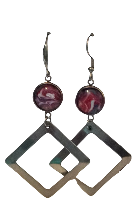 Red White and Blue Long Diamond Shape Earrings
