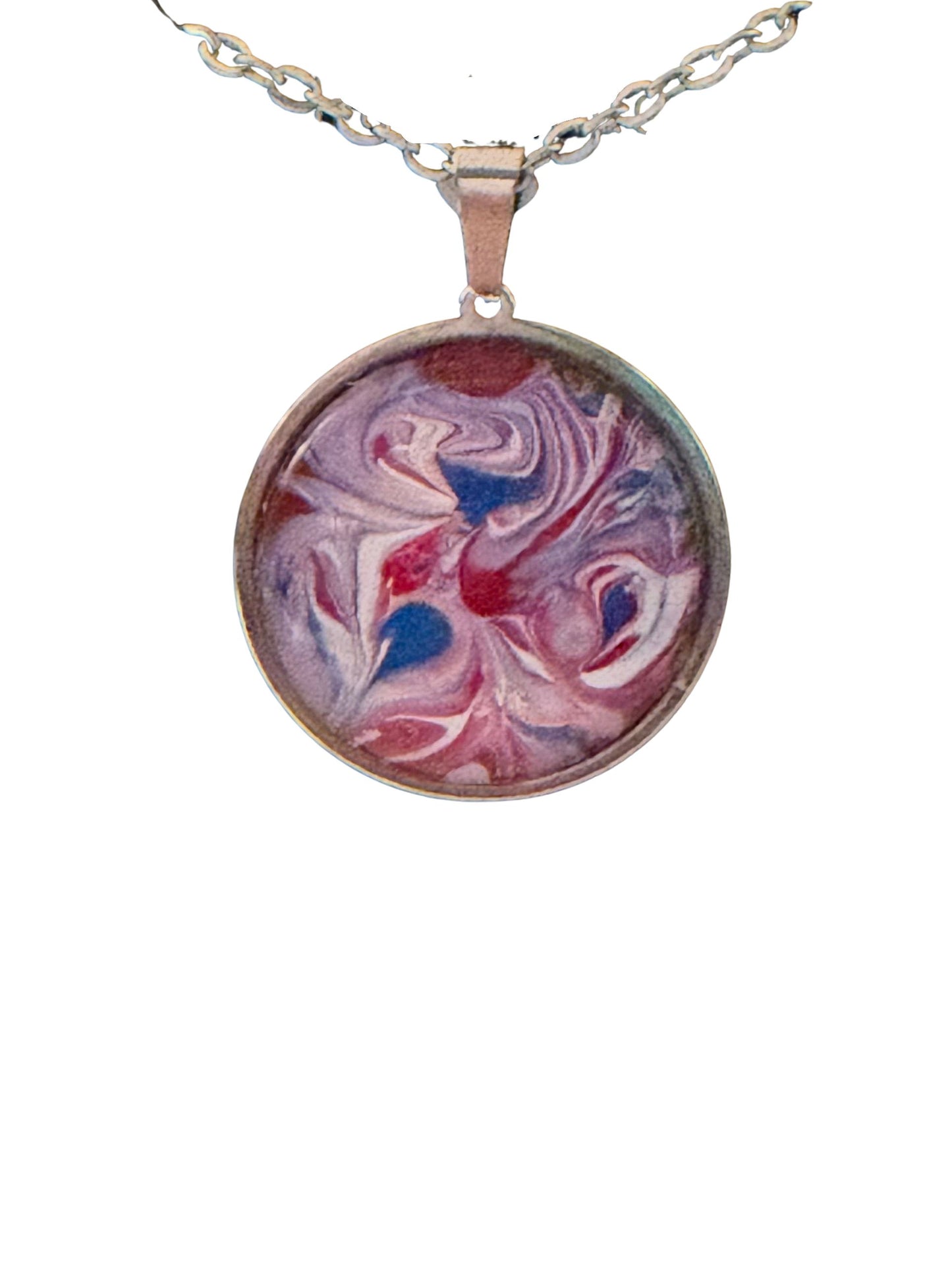 Red White and Blue Art Round Necklace