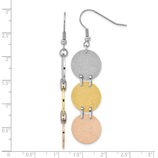 Chisel Stainless Steel Tri-Color Discs Dangle Earrings