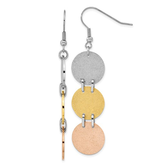 Chisel Stainless Steel Tri-Color Discs Dangle Earrings