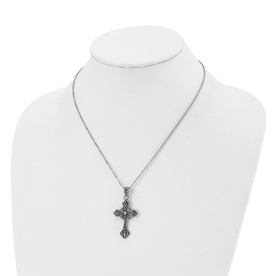 Chisel Stainless Steel Antiqued Crystal Cross 18in Necklace