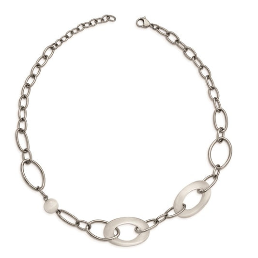 Chisel Stainless Steel White Cat's Eye Necklace