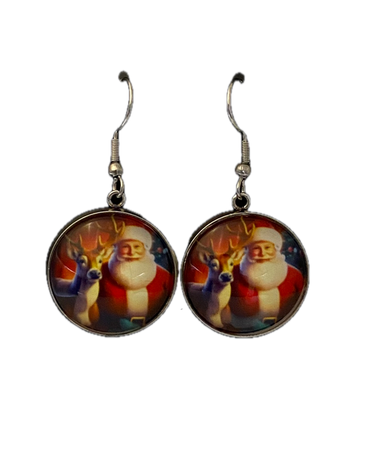 Santa with Rudolph Stainless Steel Earrings