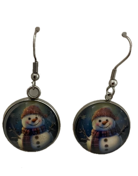 Handmade Snowman Dangle Earrings
