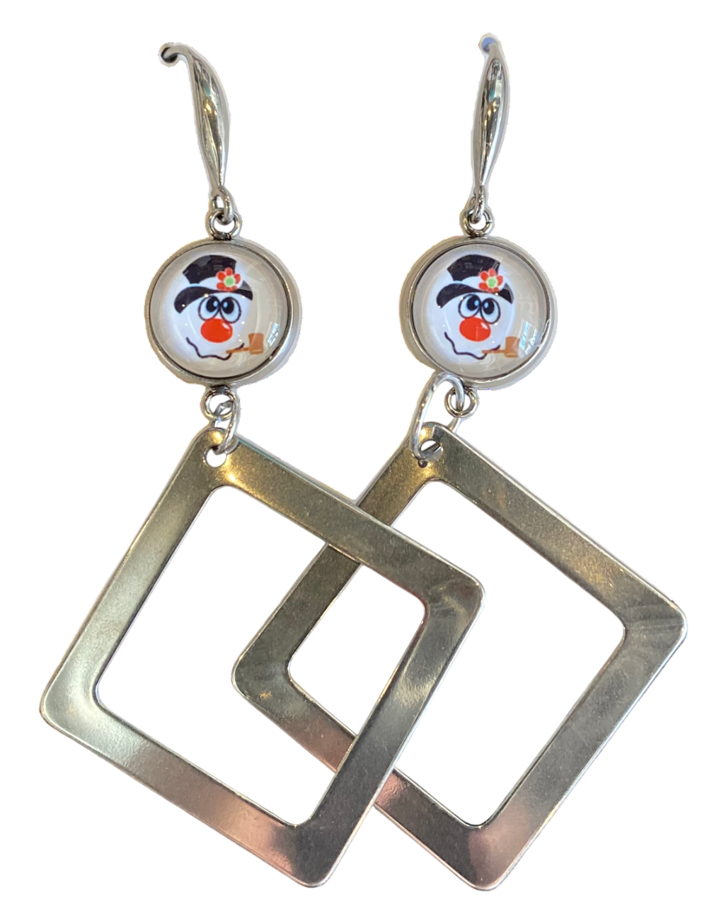 Stainless Steel Snowman with Pipe Long Dangle Earrings