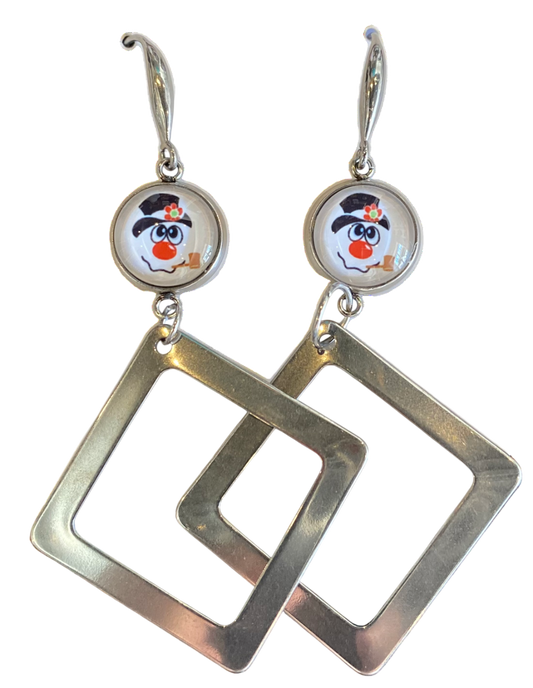 Stainless Steel Snowman with Pipe Long Dangle Earrings